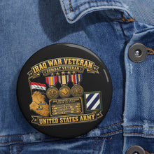 Load image into Gallery viewer, Custom Pin Buttons - Army - Iraq War Veteran - Ribbon Bar - Map - SSI - 3rd Infantry Division - 3D - Enhanced
