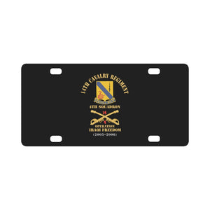 Army - 14th Cavalry Regiment w Cav Br - 4th Squadron - Operation Iraqi Freedom - 2005 - 2006 - Red T Classic License Plate