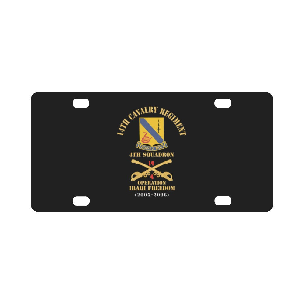 Army - 14th Cavalry Regiment w Cav Br - 4th Squadron - Operation Iraqi Freedom - 2005 - 2006 - Red T Classic License Plate