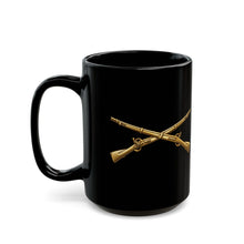 Load image into Gallery viewer, Black Mug  (15oz) - Army - Infantry Branch Insignia - no text - Gold - 3D - Enhanced
