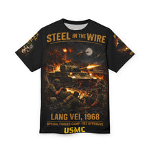Load image into Gallery viewer, Lang Vei 1968 Special Forces Camp All‑Over Print Tee — "Steel in the Wire" - USMC

