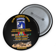 Load image into Gallery viewer, Custom Pin Buttons - XVIII Airborne Corps Desert Storm Ribbons - with Scene - 3D - Transparent
