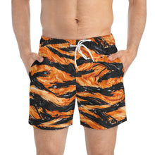 Load image into Gallery viewer, Orange Black Abstract Wave Swim Trunks | All-Over Print
