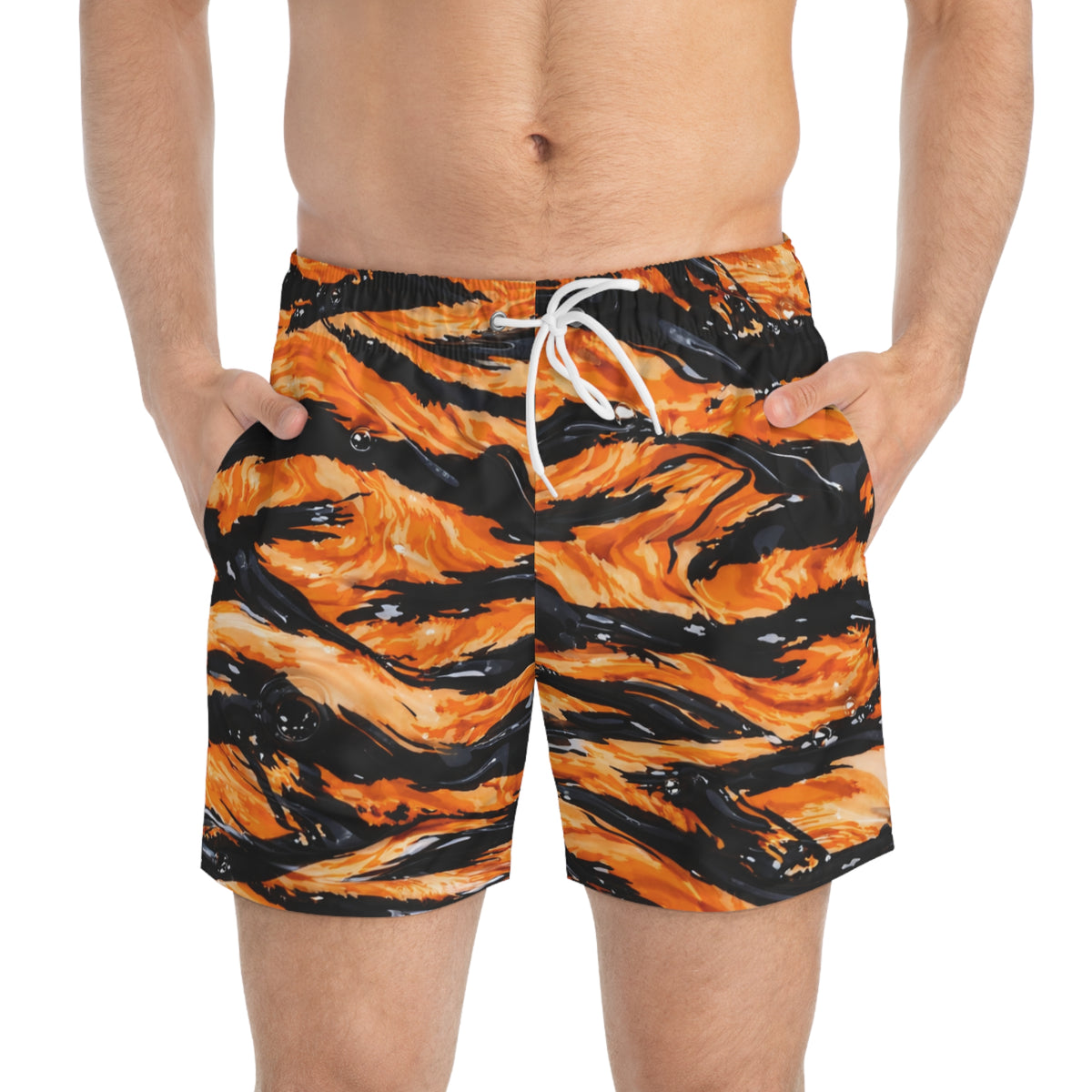 Tiger Stripe Swim Trunks | Orange Black All-Over Print Shorts – MIP ...