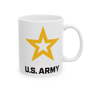 White Ceramic Mug, (11oz, 15oz) - Army Star W Us Army