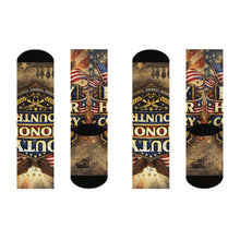 Load image into Gallery viewer, Proud to Serve 'Duty Honor Country' Cushioned Crew Socks
