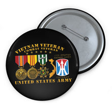 Load image into Gallery viewer, Custom Pin Buttons - Army - Vietnam Vet - w Medals - VN - 11th Infantry Brigade (Light) - 3D Enhanced X 300
