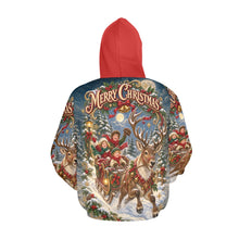 Load image into Gallery viewer, AOP Hoodie - Victorian Christmas Reindeer Sleigh Ride - Red Hood Men's All Over Print Hoodie (USA Size) (Model H13)
