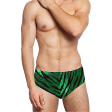Load image into Gallery viewer, Men's Swimming Briefs (ModelL59) - Metallic jungle stripes on green

