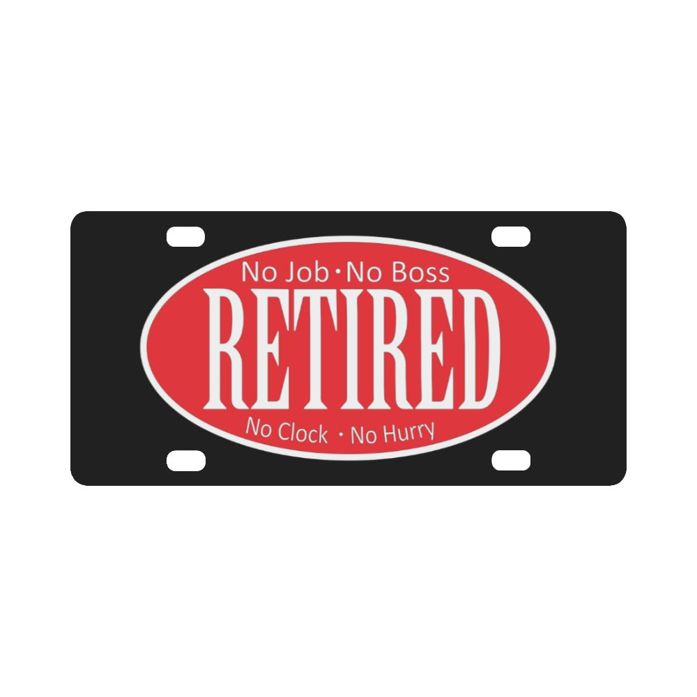 Retired - No Boss - No Job - Red - Black - White - Outline X 300 Classic License Plate