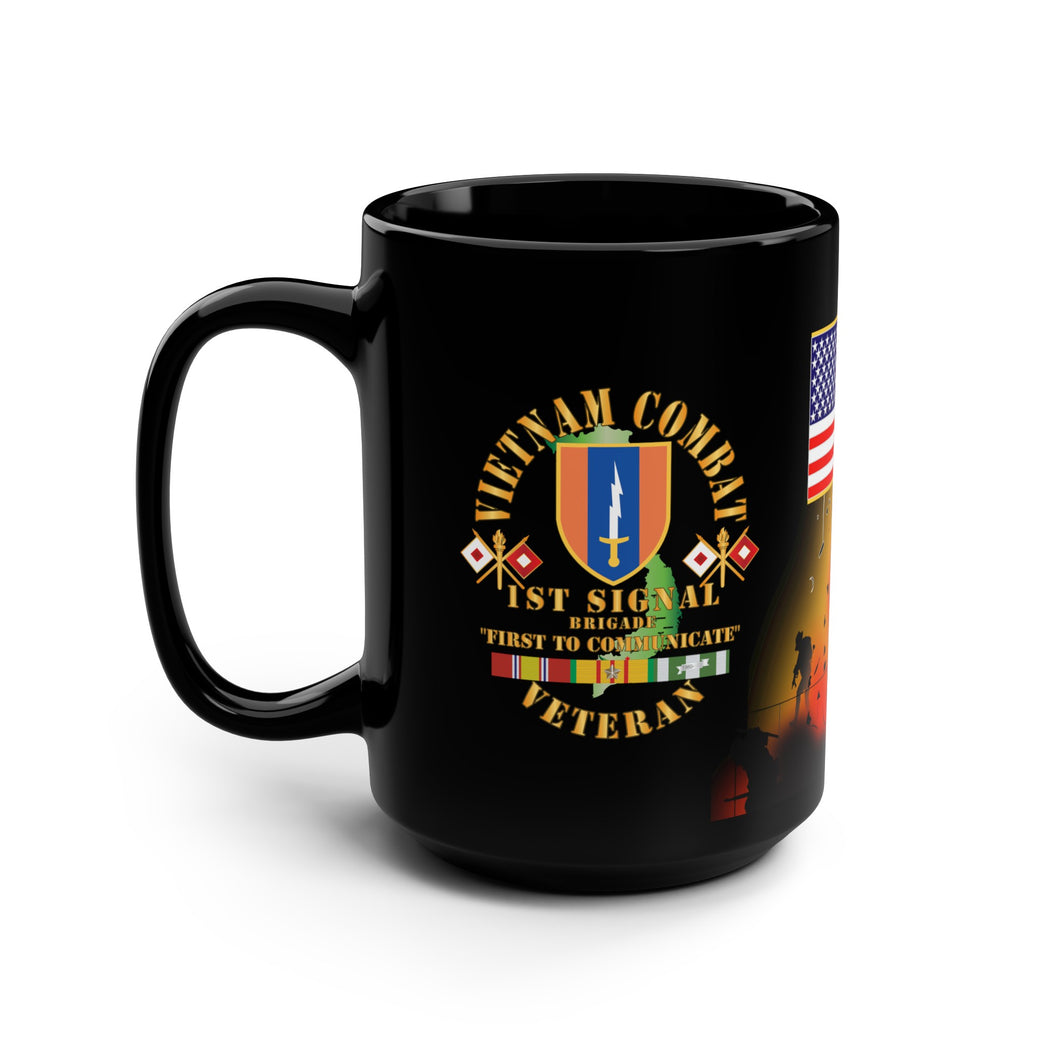 Black Mug 15oz - Vietnam Veteran - 1st Signal Brigade - Combat Communicator 