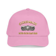 Load image into Gallery viewer, Mid Profile Baseball Cap - USCG - Coxswain w txt - Gold - 3D - Enhanced
