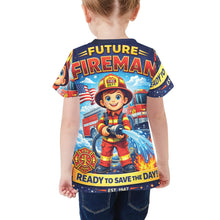 Load image into Gallery viewer, Little Kids' All Over Print Crew Neck T-Shirt - Young Patriot - Future Fireman
