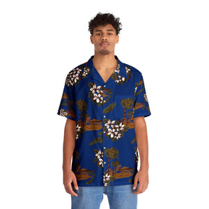 Men's Hawaiian Shirt (AOP) - Blue Flowers and Palms