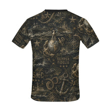 Load image into Gallery viewer, Distressed USMC Nautical Emblem Pattern Men's All Over Print Crew Neck T-Shirt
