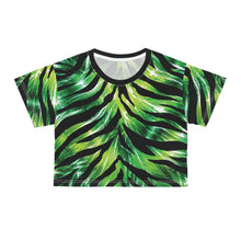 Load image into Gallery viewer, All-Over Print Beach &amp; Festival Crop Tee - Glossy tropical zebra print design
