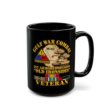 Load image into Gallery viewer, Black Mug (15oz) - Army - Gulf War Combat - 1st Armored Divi - Old Ironsides - Veteran - Map w GULF SVC - 3D - Enhanced
