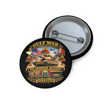 Load image into Gallery viewer, Custom Pin Buttons - Army - Desert Storm - 2nd Armored Div - Combat Vereran Veteran w GULF SVC - 3D - Enhanced
