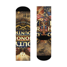 Load image into Gallery viewer, Proud to Serve 'Duty Honor Country' Cushioned Crew Socks
