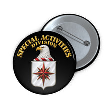 Load image into Gallery viewer, Custom Pin Buttons - Special Activities Division - COA - Central Intelligence Agency - 3D - Enhanced
