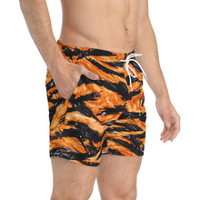 Load image into Gallery viewer, Orange Black Abstract Wave Swim Trunks | All-Over Print
