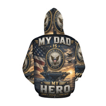 Load image into Gallery viewer, AOP Hoodie - My dad is my Hero - Navy Men's All Over Print Hoodie (USA Size) (Model H13)
