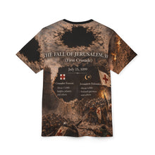 Load image into Gallery viewer, All-Over Print Tee — "The Fall of Jerusalem 1099" First Crusade Design
