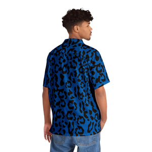Men's Hawaiian Shirt (AOP) - Leopard Camouflage - Blue-Black