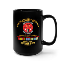 Load image into Gallery viewer, Black Mug 15oz - USMC - Marine Aviation Logistics Squadron 39 - MALS 39 - Magicians -  Opn Restore Hope Solmalia W Svc
