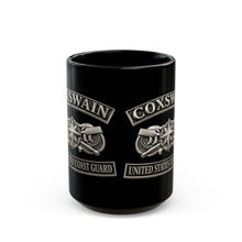 Load image into Gallery viewer, Black Mug  (15oz) - USCG - Coxswain w txt - Silver - 3D - Enhanced
