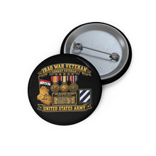 Load image into Gallery viewer, Custom Pin Buttons - Army - Iraq War Veteran - Ribbon Bar - Map - SSI - 3rd Infantry Division - 3D - Enhanced
