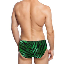 Load image into Gallery viewer, Men's Swimming Briefs (ModelL59) - Metallic jungle stripes on green
