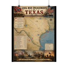 Load image into Gallery viewer, Civil War Engagements in Texas Matte Poster (1861–1865) — “Few Are Remembered, All Are Honored” Historical Map Print
