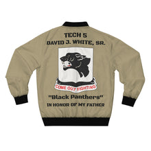 Load image into Gallery viewer, 761st Tank Battalion "Black Panthers" Tribute Bomber Jacket — Come Out Fighting - ECH 5 DAVID J. WHITE, SR

