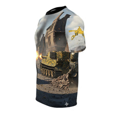 Load image into Gallery viewer, Unisex Tee - AOP Sherman Tank Battle with German Panzer Germany WWII
