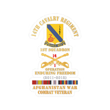 Load image into Gallery viewer, Kiss-Cut Vinyl Decals - Army - 14th Cavalry Regiment w Cav Br - 1st Squadron - OEF - 2011-2012 - Red Txt Cbt Vet w AFGHAN SVC X 300
