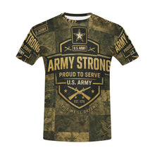 Load image into Gallery viewer, Men's All Over Print Crew Neck T-Shirt - Tribute Tee - United States Army Strong - Proud to Serve AOP
