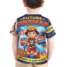Load image into Gallery viewer, Little Kids' All Over Print Crew Neck T-Shirt - Young Patriot - Future Fireman
