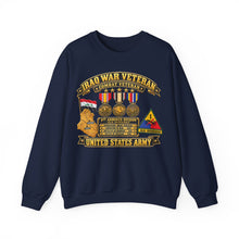 Load image into Gallery viewer, Crewneck Sweatshirt - Army - Iraq War Veteran - Ribbon Bar - Map - SSI - 1st Armored Division - 3D - Enhanced
