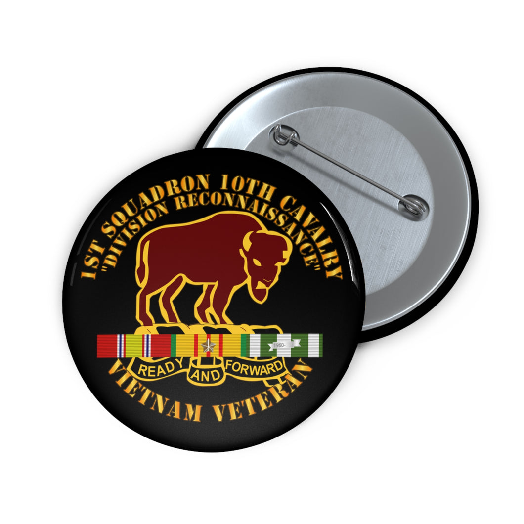 Custom Pin Buttons - Army - 1st Squadron, 10th Cavalry w SVC Ribbon