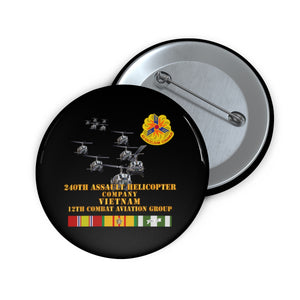 Custom Pin Buttons - Army - 240th Assault Helicopter Co w 12th CAB w VN SVC