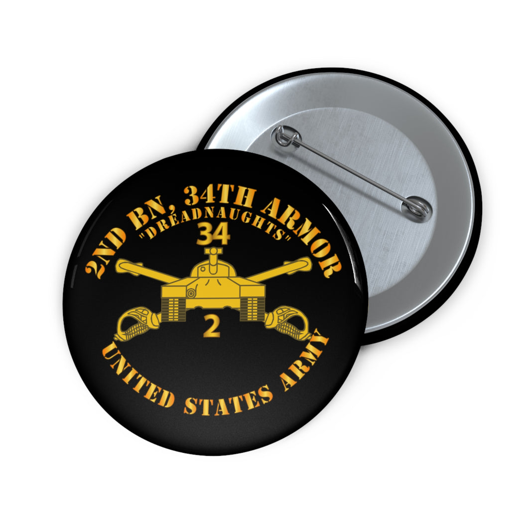 Custom Pin Buttons - Army - 2nd Bn 34th Armor - Dreadnaughts - Armor Branch