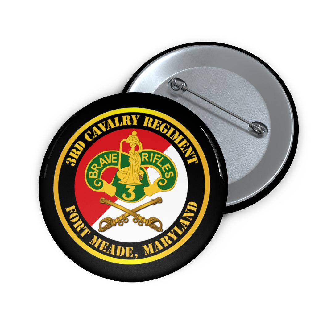 Custom Pin Buttons - Army - 3rd Cavalry Regiment DUI - Red White - Fort Meade, Maryland