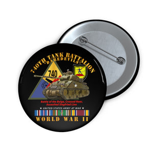 Custom Pin Buttons - Army - 740th Tank Battalion - Daredevils - w Tank w SSI WWII  EU SVC