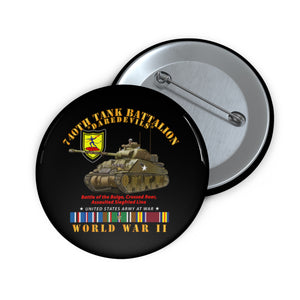 Custom Pin Buttons - Army - 740th Tank Battalion - Daredevils w Tank WWII  EU SVC