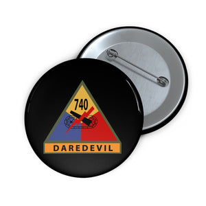 Custom Pin Buttons - Army - 740thTank Battalion SSI - Daredevil w Name Tape