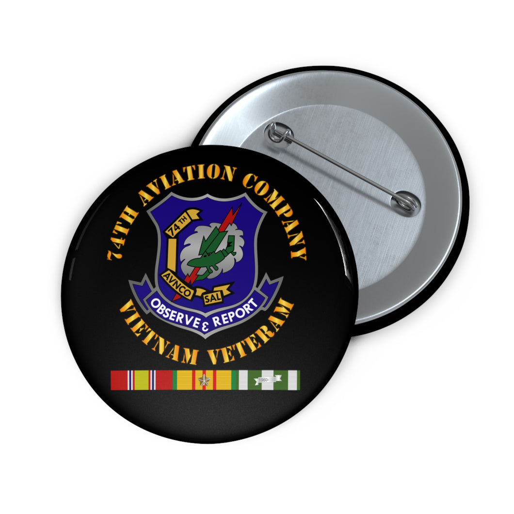 Custom Pin Buttons - Army - 74th Aviation Company - Vietnam Veteran