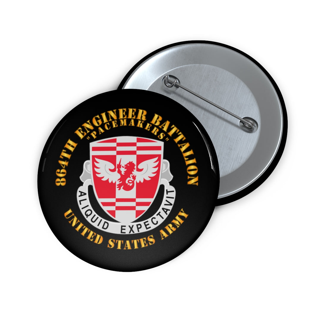 Custom Pin Buttons - Army - 864th Eng Bn - US Army