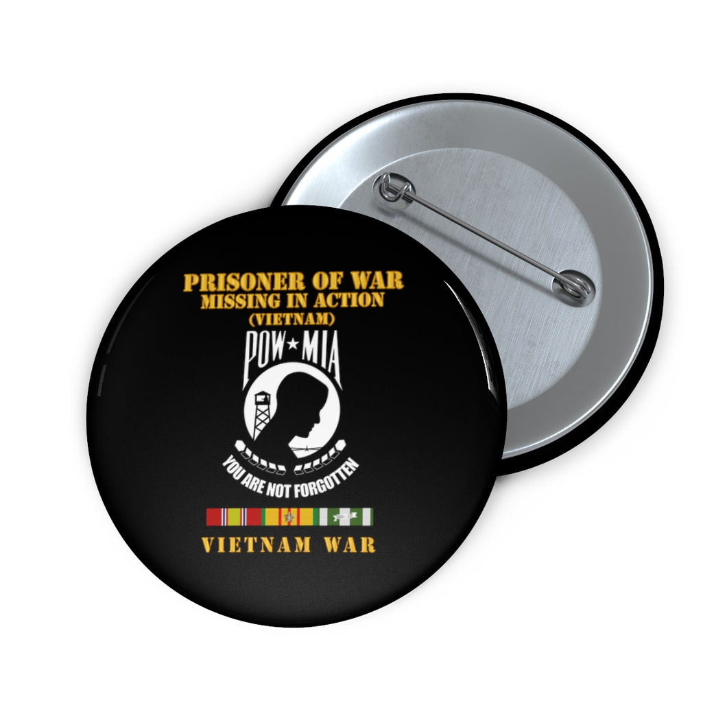 Custom Pin Buttons - Army - POW - MIA - VIetnam w VN