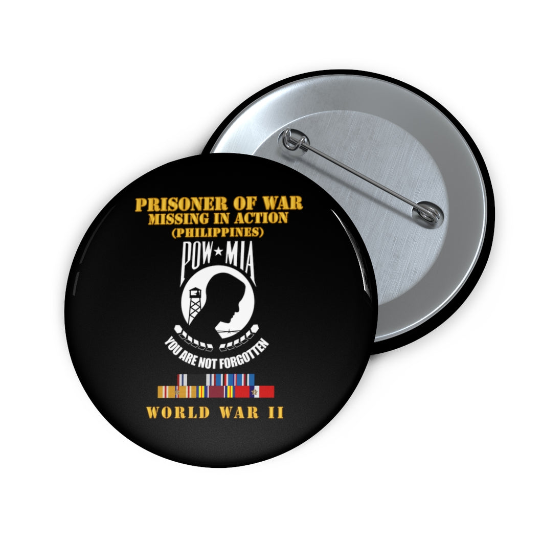 Custom Pin Buttons - Army - Pow - MIA - Phili WWII w PAC